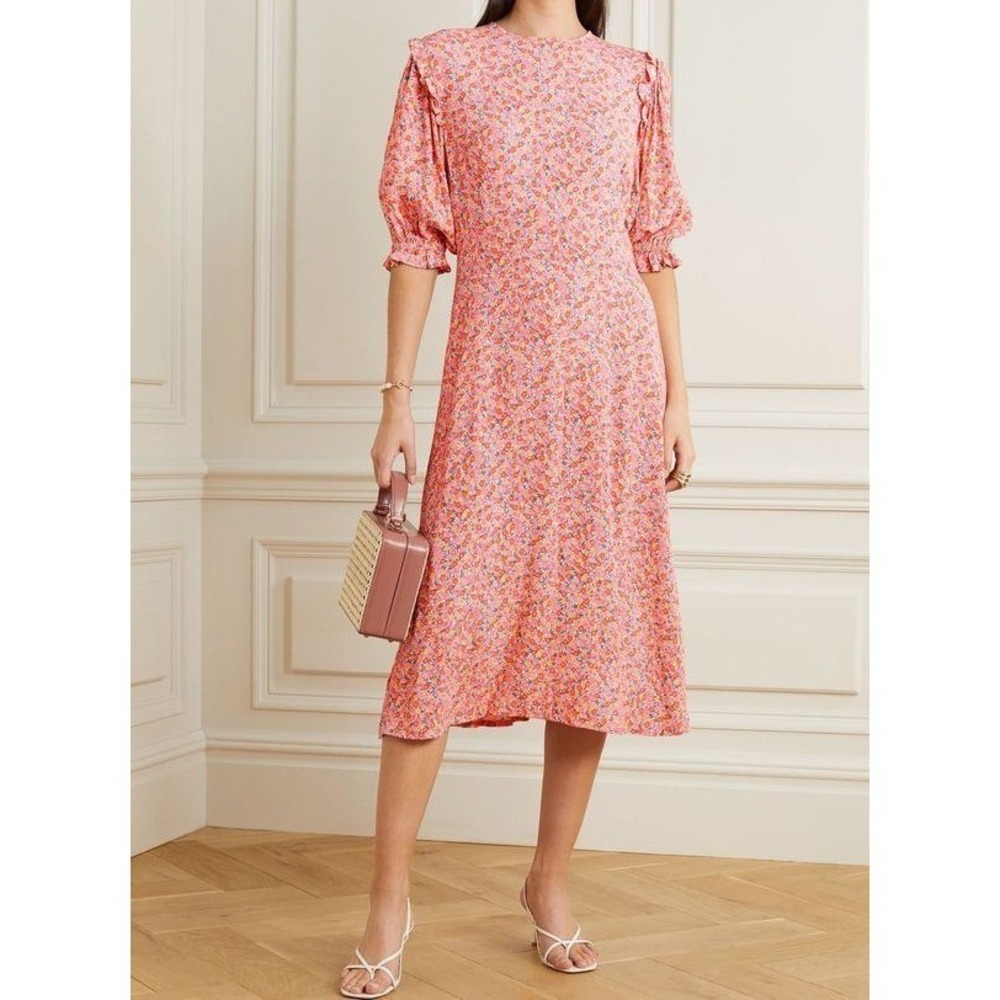 Faithful the Brand Jean Marie Midi Dress Mathiola Floral Print Romantic Small